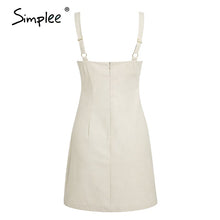 Load image into Gallery viewer, Simplee Solid women straight buttons mini dresses Casual spaghetti strap female party dress Ladies office short dresses vestidos