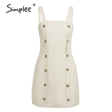 Load image into Gallery viewer, Simplee Solid women straight buttons mini dresses Casual spaghetti strap female party dress Ladies office short dresses vestidos
