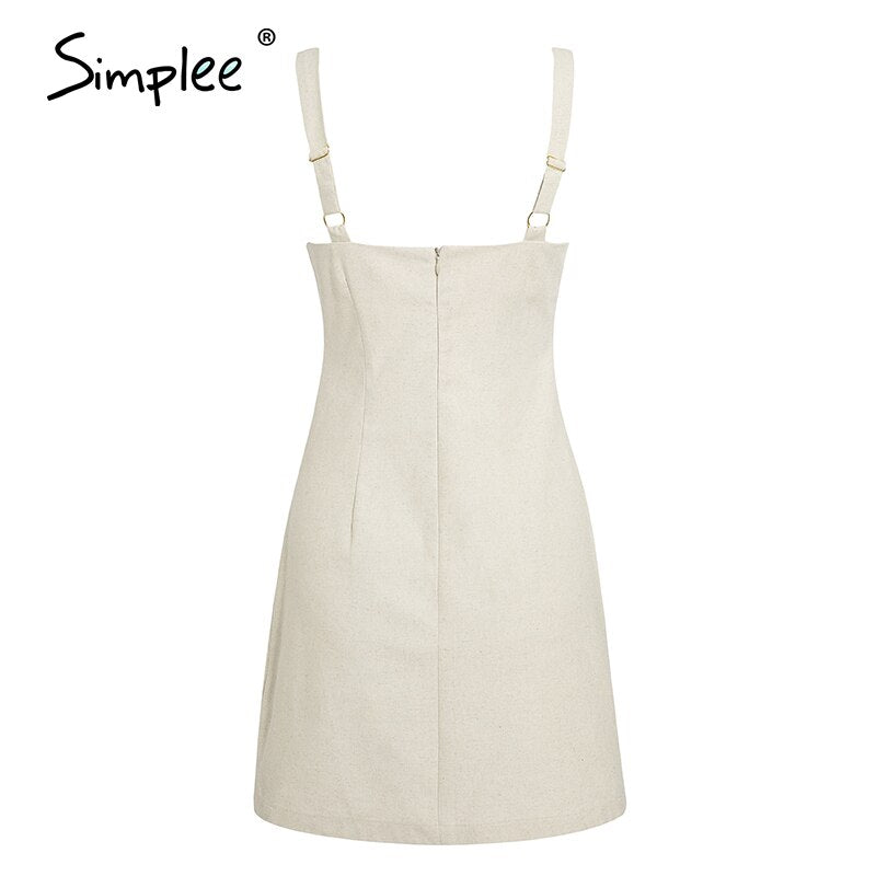 Simplee Solid women straight buttons mini dresses Casual spaghetti str –  coop-win.com/MAMA/